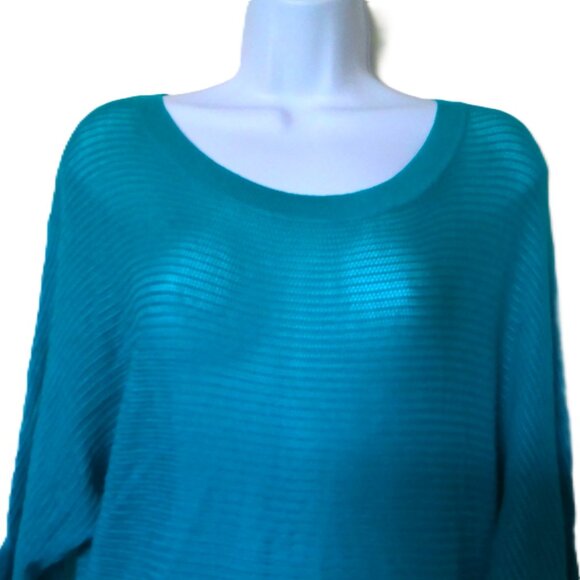 New Express Blue Top Tunic Stretch Loose Knit Sweater Short Sleeve NWOT Sz S - Picture 3 of 5